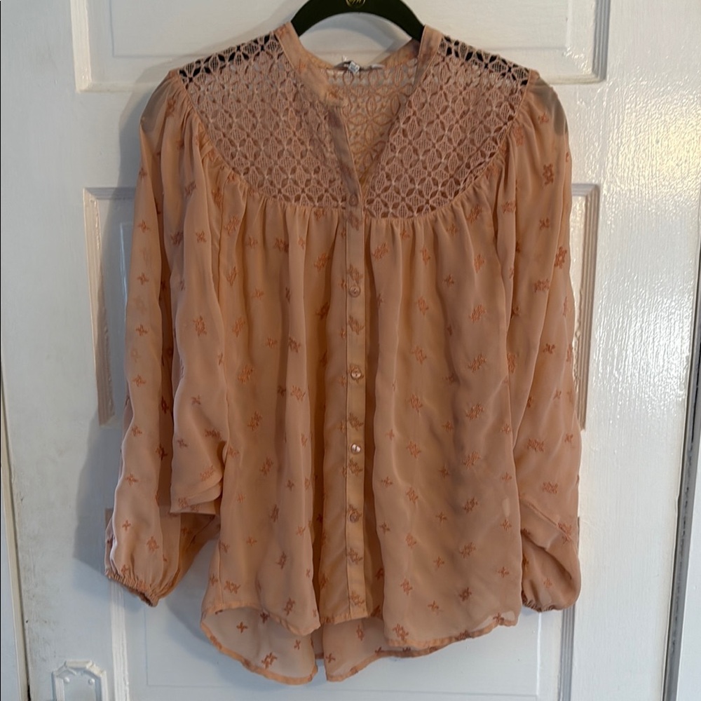 Lucky Brand Orange 3/4 Sleeve Embellished Blouse